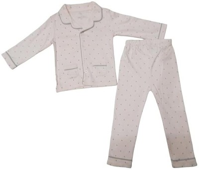 Jongen en Meisje Baby Boys & Baby Girls Printed Pink, Grey Night Suit Set