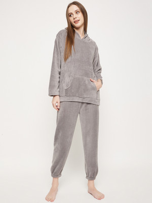 Camey Women Solid Grey Top & Pyjama Set