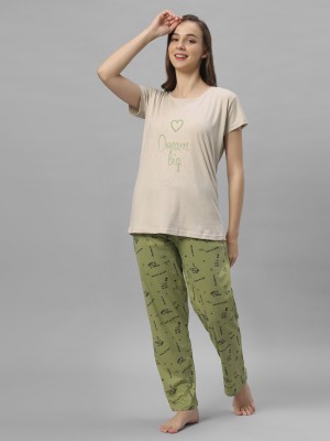 AERINOR Women Printed Beige Top & Pyjama Set