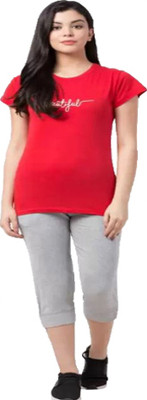 HEYDALS Women Printed Red Top & Capri Set