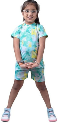 SHETAL Girls Printed Green Night Suit Set