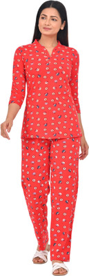 Digsel Cool Cotton Women Printed Red Top & Pyjama Set