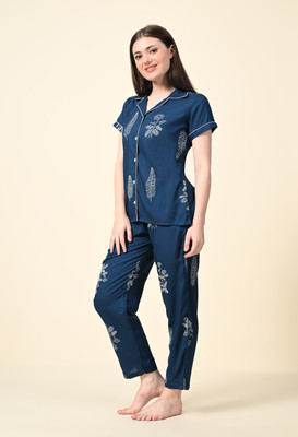 DreamBe Women Printed Blue Night Suit Set