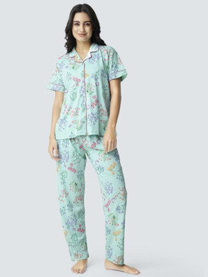 BrownEra Women Printed Green Night Suit Set