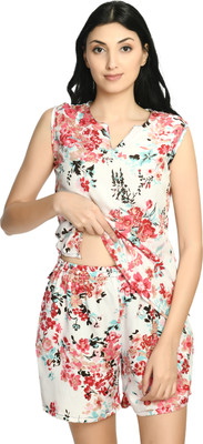 ShopGlobal Women Floral Print White Top & Shorts Set
