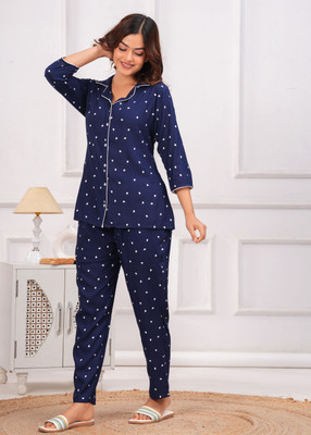 SHIV TEXTILE Women Printed Blue Night Suit Set