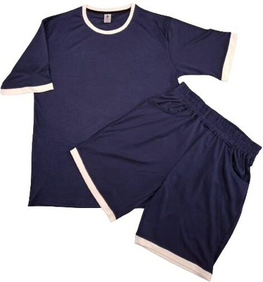BALUDACLOTHS Men Self Design Blue Top & Shorts Set