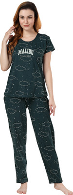 NIGHTVIEW Women Printed Brown Night Suit Set