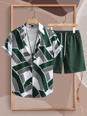 Varni Creation Men Abstract Green Night Suit Set