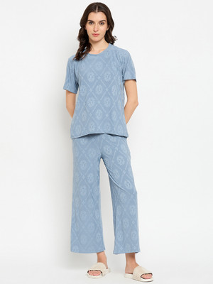 Camey Women Printed Blue Night Suit Set