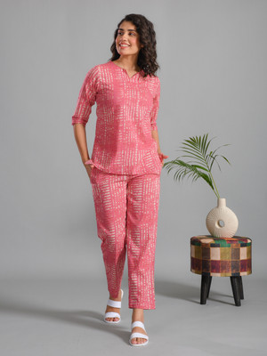 Sanskrutihomes Women Printed Pink Night Suit Set