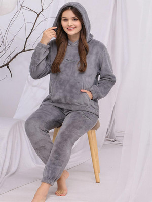 FitIn OutFit Women Solid Grey Night Suit Set