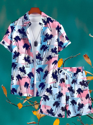 THEBROSSCO Men Floral Print Multicolor Top & Shorts Set