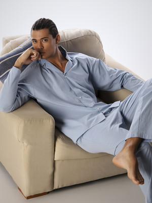 JACK & JONES Men Striped Blue Shirt & Pyjama set
