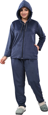 Kripto Katrox Women Solid Blue Night Suit Set