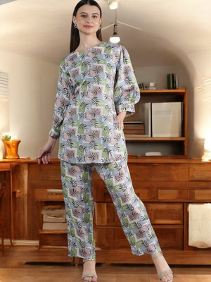 DreamBe Women Abstract Green Night Suit Set
