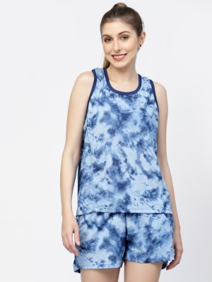 UZARUS Women Printed Blue Top & Shorts Set