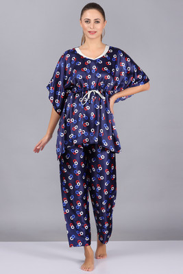 AXOLOTL Women Animal Print Blue Night Suit Set
