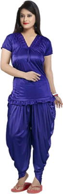 mysie Women Solid Blue Night Suit Set