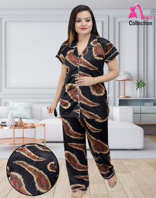 Ansh Collection Women Printed Black Night Suit Set