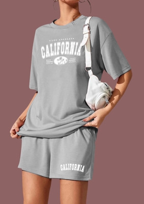 kshs Women Printed Grey Top & Shorts Set