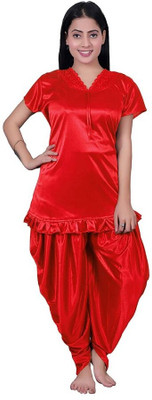 Fusion View Women Solid Red Night Suit Set