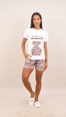 Kashtbhnjan Women Printed Beige Night Suit Set