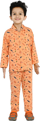 The RN creation Boys Printed Orange Night Suit Set