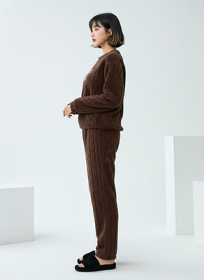 BLUELOCK Women Self Design Brown Night Suit Set