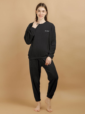 PKF Women Solid Black Night Suit Set