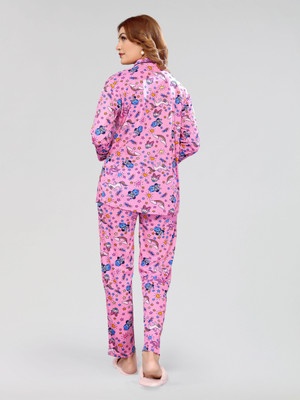 HouseOfCommon Women Embellished Pink Night Suit Set