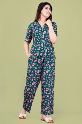 DreamBe Women Printed Dark Blue Shirt & Pyjama set
