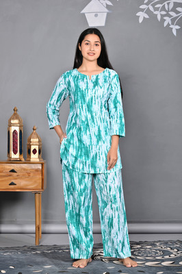 DreamBe Women Printed Green Shirt & Pyjama set