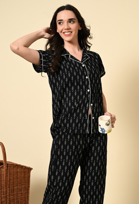 DreamBe Women Printed Black Night Suit Set