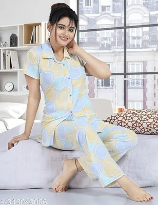 Vania's grace Women Printed Blue Night Suit Set