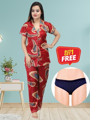 Ansh Collection Women Printed Red Night Suit Set