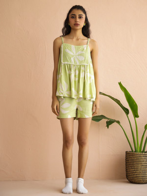 Sanskrutihomes Women Floral Print Green Night Suit Set