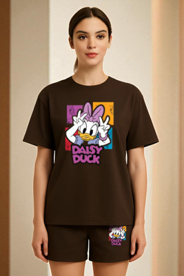 Elvia Women Printed Brown Top & Shorts Set