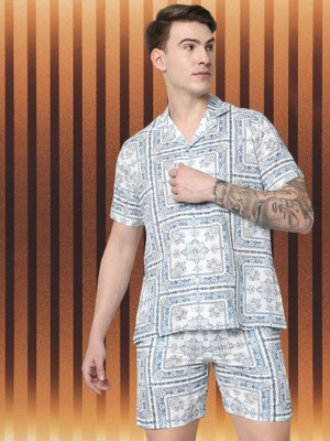ALVIN ENTERPRISE Men Printed White Night Suit Set
