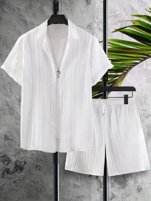 nilkanth creation hub Men Solid White Top & Shorts Set