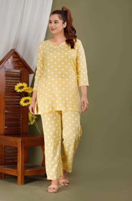 GULABICITY Women Printed Yellow Night Suit Set