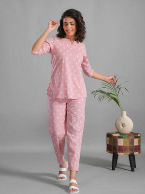 CKBR-G TAXTILES Girls Floral Print Pink Night Suit Set