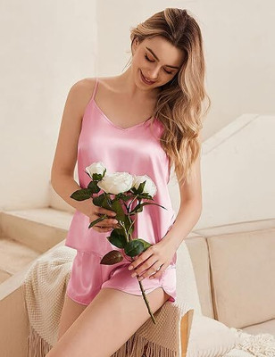 Mansey Women Solid Pink Top & Shorts Set
