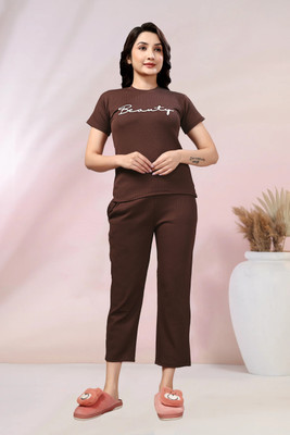 PTELRA Women Printed Brown Night Suit Set