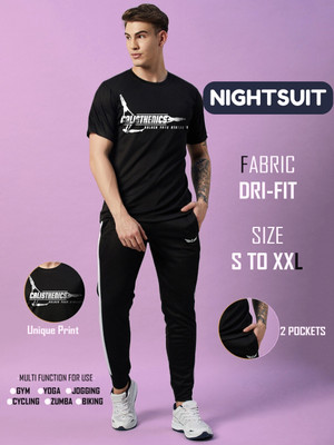Crease & Clips Men Printed Black Night Suit Set