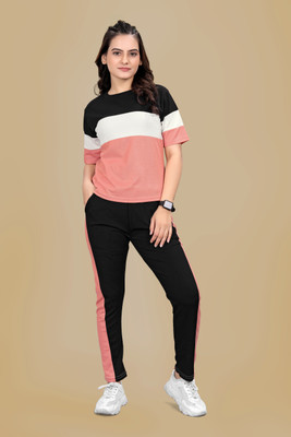 SAKARMAA Women Colorblock Black, Pink Top & Pyjama Set