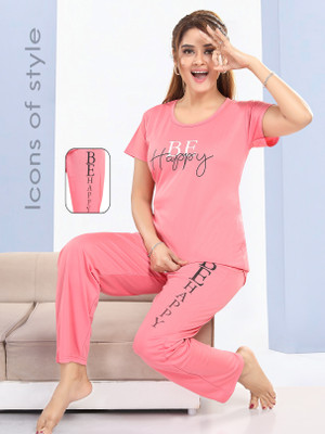 Trade Zone Women Printed Pink Night Suit Set