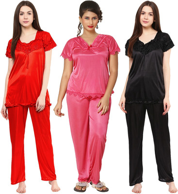 Boosah Women Solid Multicolor Top & Pyjama Set