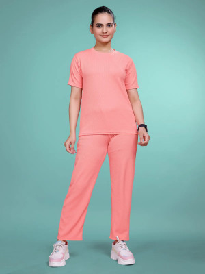 METRONAUT Women Solid Pink Top & Pyjama Set