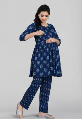 VASTRAM Women Printed Dark Blue Night Suit Set